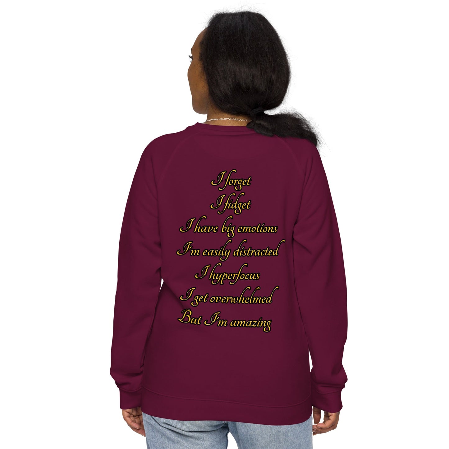 ADHD Warrior Unisex organic raglan sweatshirt - Weirdly Sensational